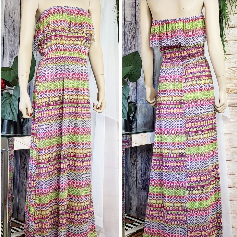 NEW Sweet Pea Off The Shoulder Strapless Patterned Maxi Dress
